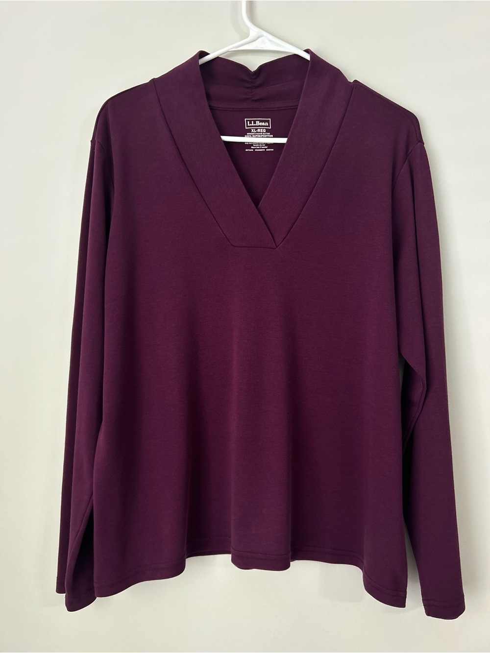 L.L. Bean Top Womens Purple Long Sleeve V-Neck 100% Supima Cotton XL